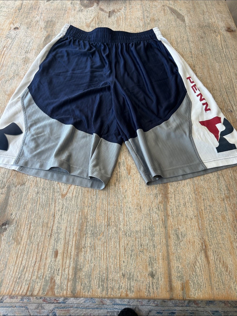 Under Armour Men's Navy, Gray, and White Athletic Shorts with Penn Logo